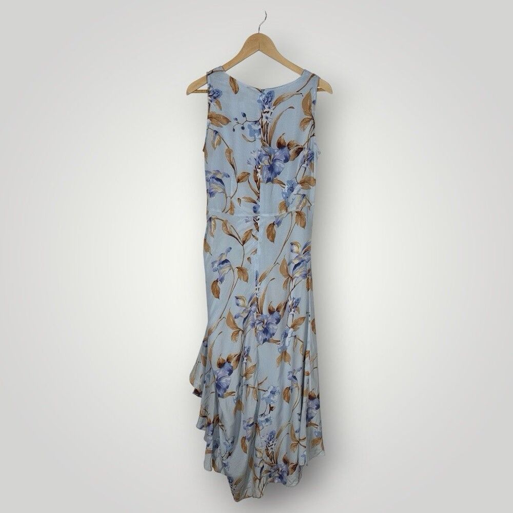 WHBM New Marissa Light Blue Long Garden Floral Dress Cowl Neckline Ruched Side 6 - Picture 3 of 7